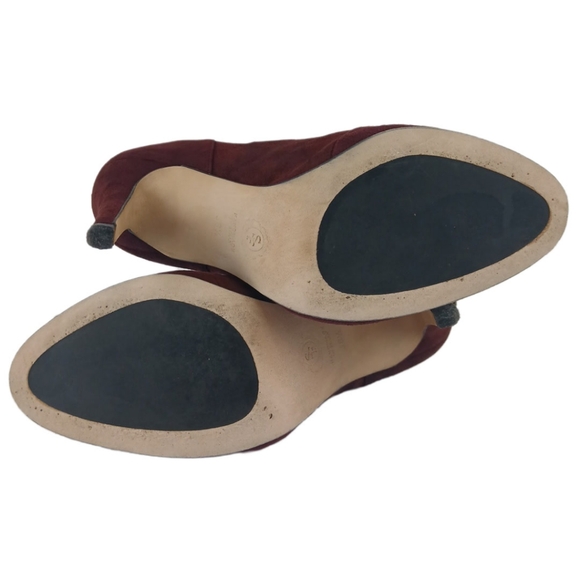 Sarah Flint Burgundy Blake Ankle Boots Suede Booties Mesh Cutouts Pumps Heels - Picture 2 of 15